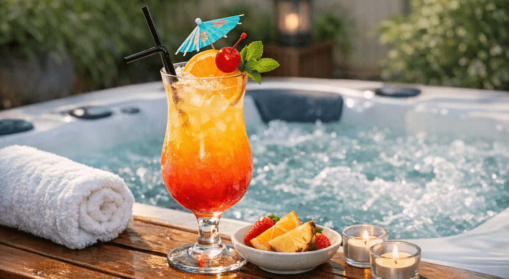 Nos-meilleures-recettes-de-mocktails-a-deguster-dans-son-spa Cocktail posé près d'un spa