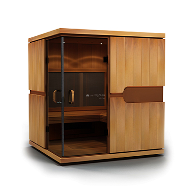 Cabine sauna Infrarouge Confort sur fond blanc.