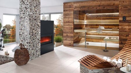 Projet sauna : un sauna est installé dans une pièce à vivre.