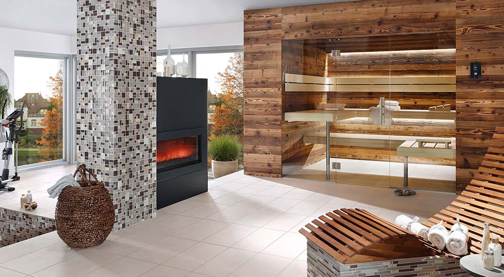 Projet sauna : un sauna est installé dans une pièce à vivre.