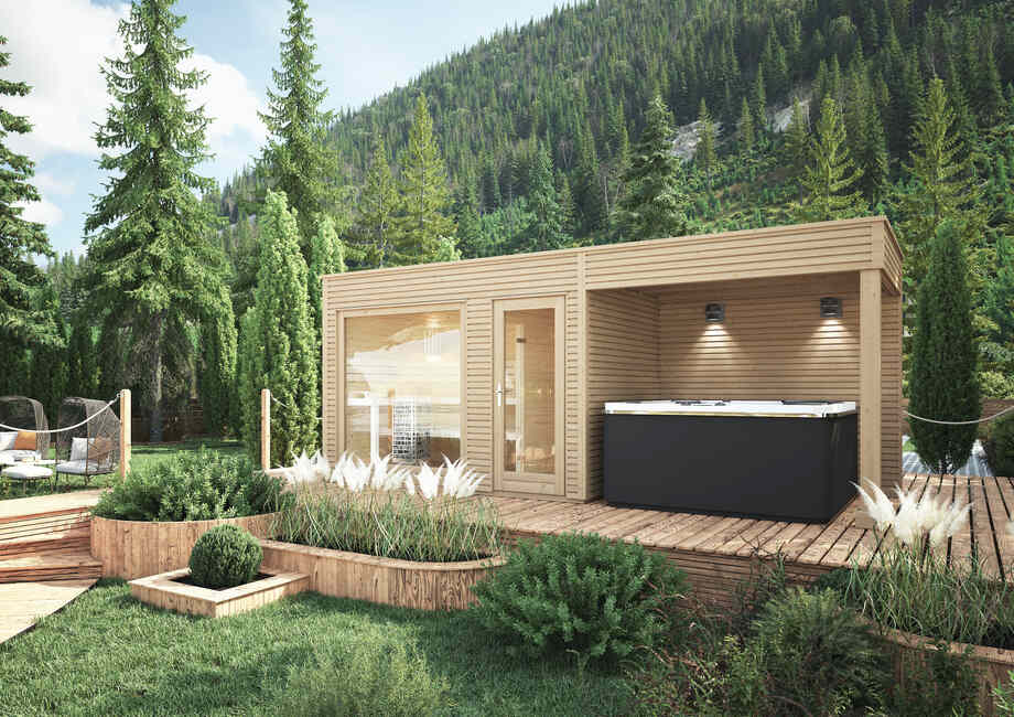 Ce pool house est composé d'un sauna et d'un spa. 